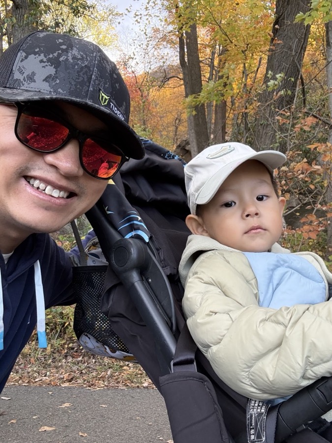 Francisco and his son on an autumn walk