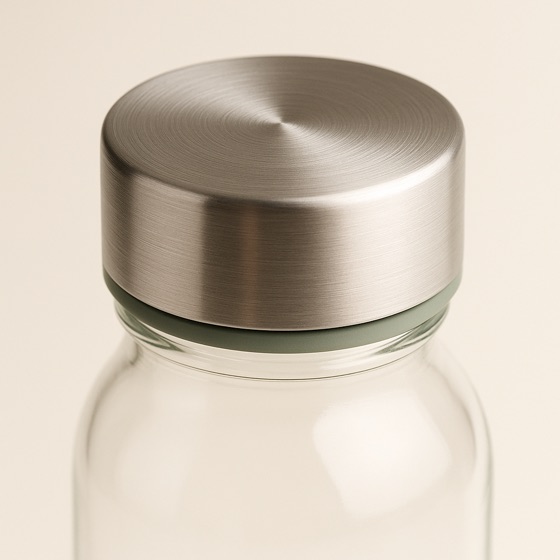 Close-up of the brushed stainless-steel lid